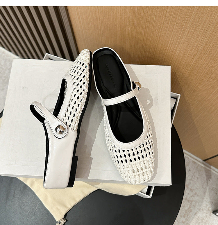 Woven Square-Toe Mary Jane Mules | Breathable Summer Flats