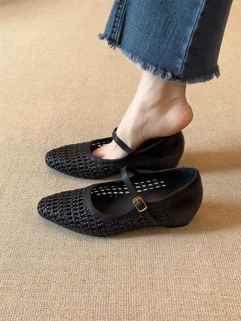 Woven Square-Toe Mary Jane Flats | Breathable Low-Heel Summer