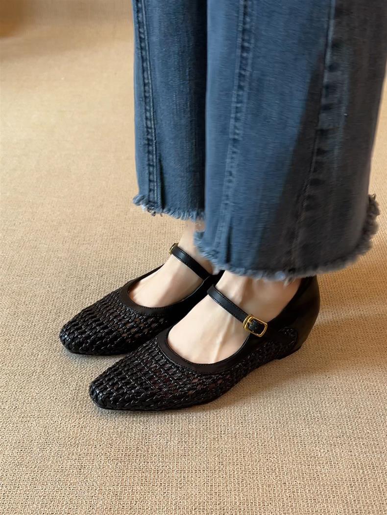 Woven Square-Toe Mary Jane Flats | Breathable Low-Heel Summer