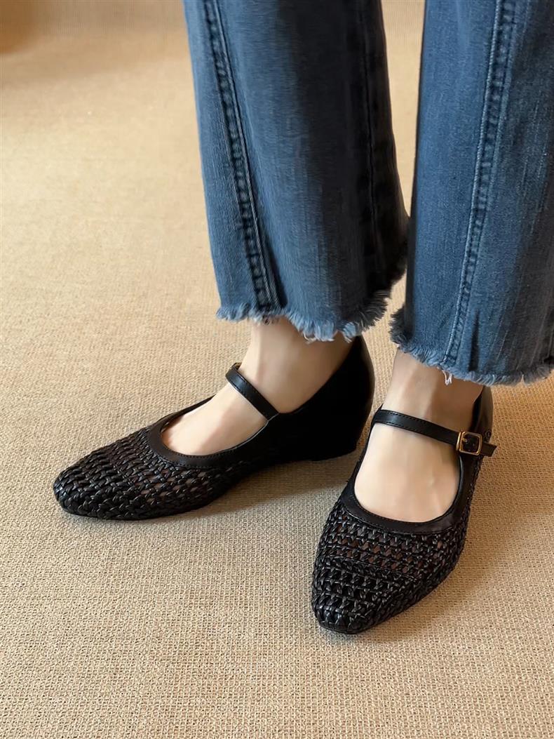 Woven Square-Toe Mary Jane Flats | Breathable Low-Heel Summer