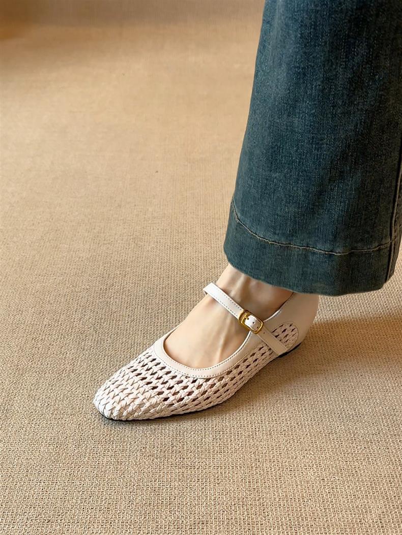 Woven Square-Toe Mary Jane Flats | Breathable Low-Heel Summer