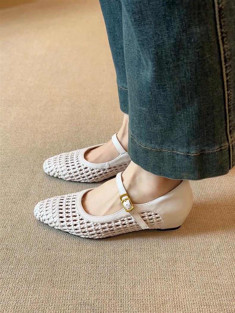 Woven Square-Toe Mary Jane Flats | Breathable Low-Heel Summer
