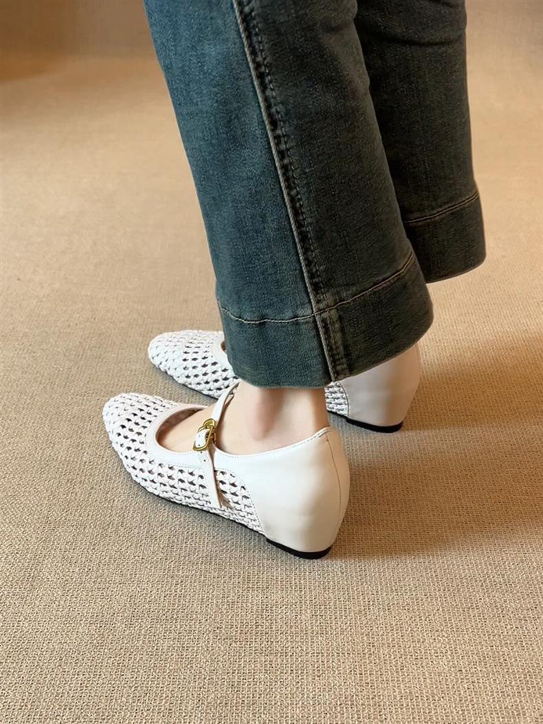 Woven Square-Toe Mary Jane Flats | Breathable Low-Heel Summer