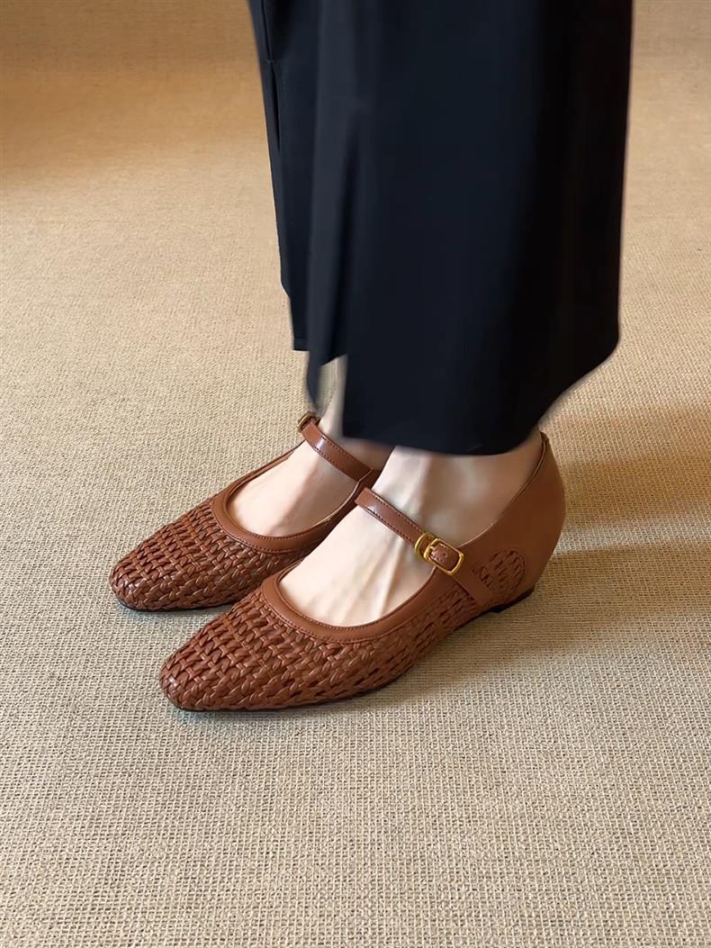 Woven Square-Toe Mary Jane Flats | Breathable Low-Heel Summer