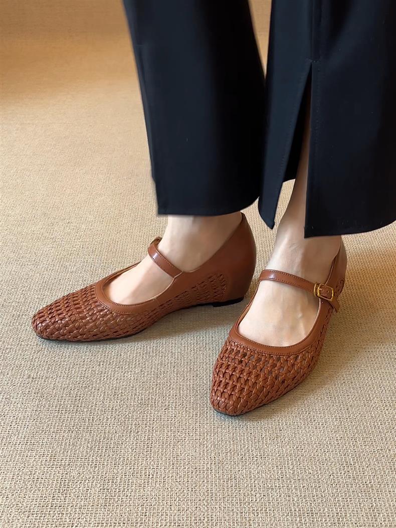 Woven Square-Toe Mary Jane Flats | Breathable Low-Heel Summer
