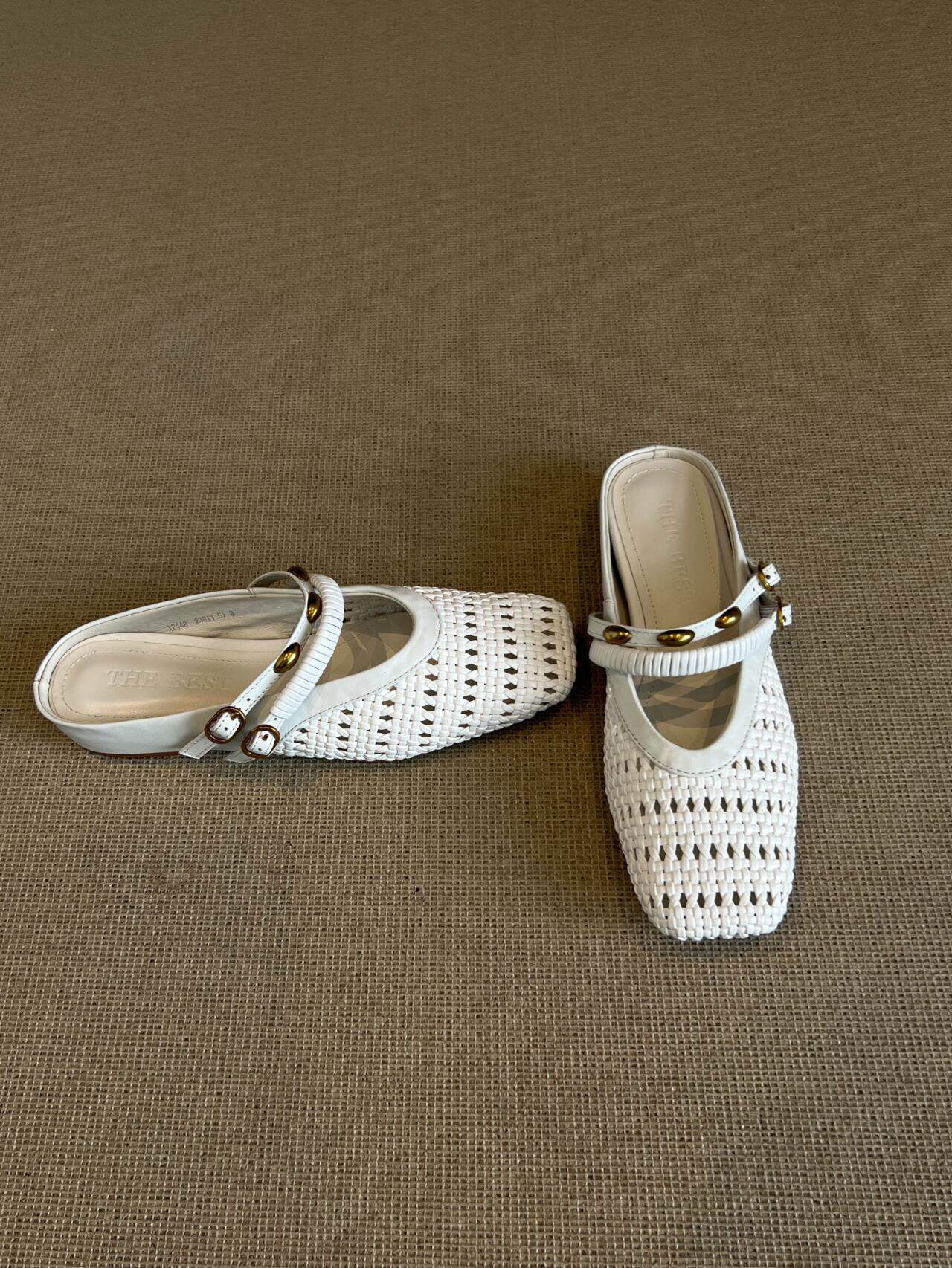 Woven Square-Toe Double Strap Mules | Vintage-Inspired Breathable Flats
