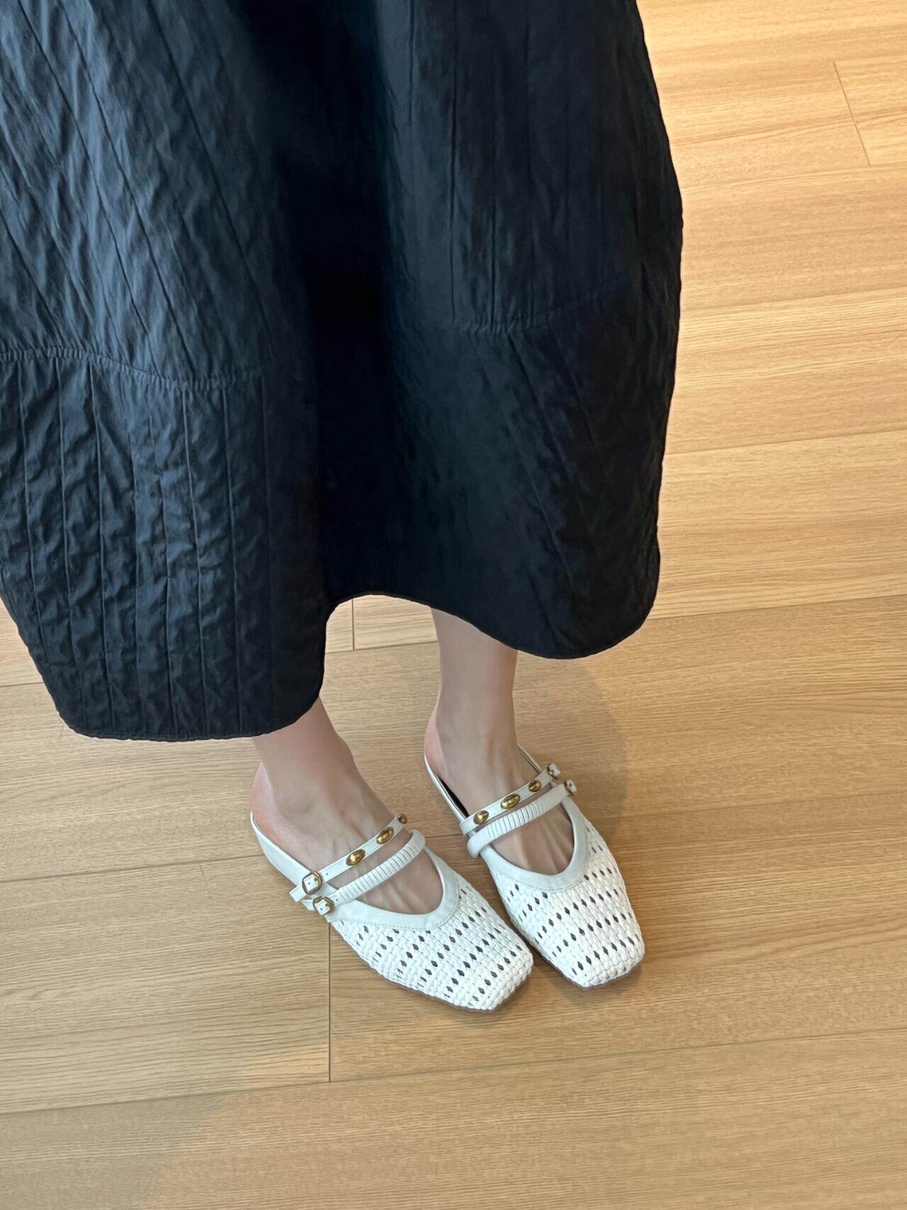Woven Square-Toe Double Strap Mules | Vintage-Inspired Breathable Flats