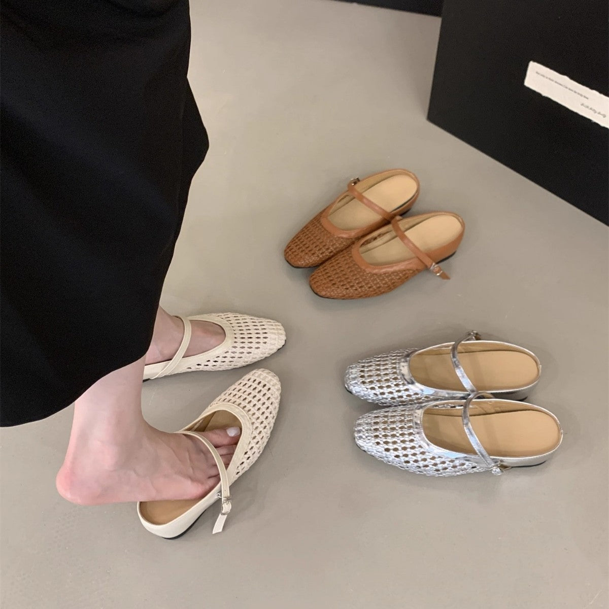 Woven Square-Toe Mary Jane Mules | Breathable Low-Heel Summer Flats