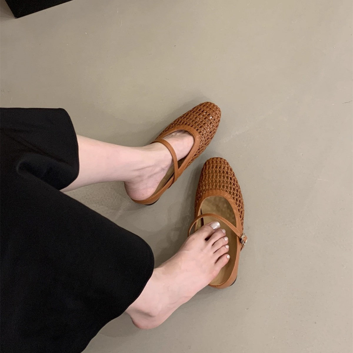 Woven Square-Toe Mary Jane Mules | Breathable Low-Heel Summer Flats