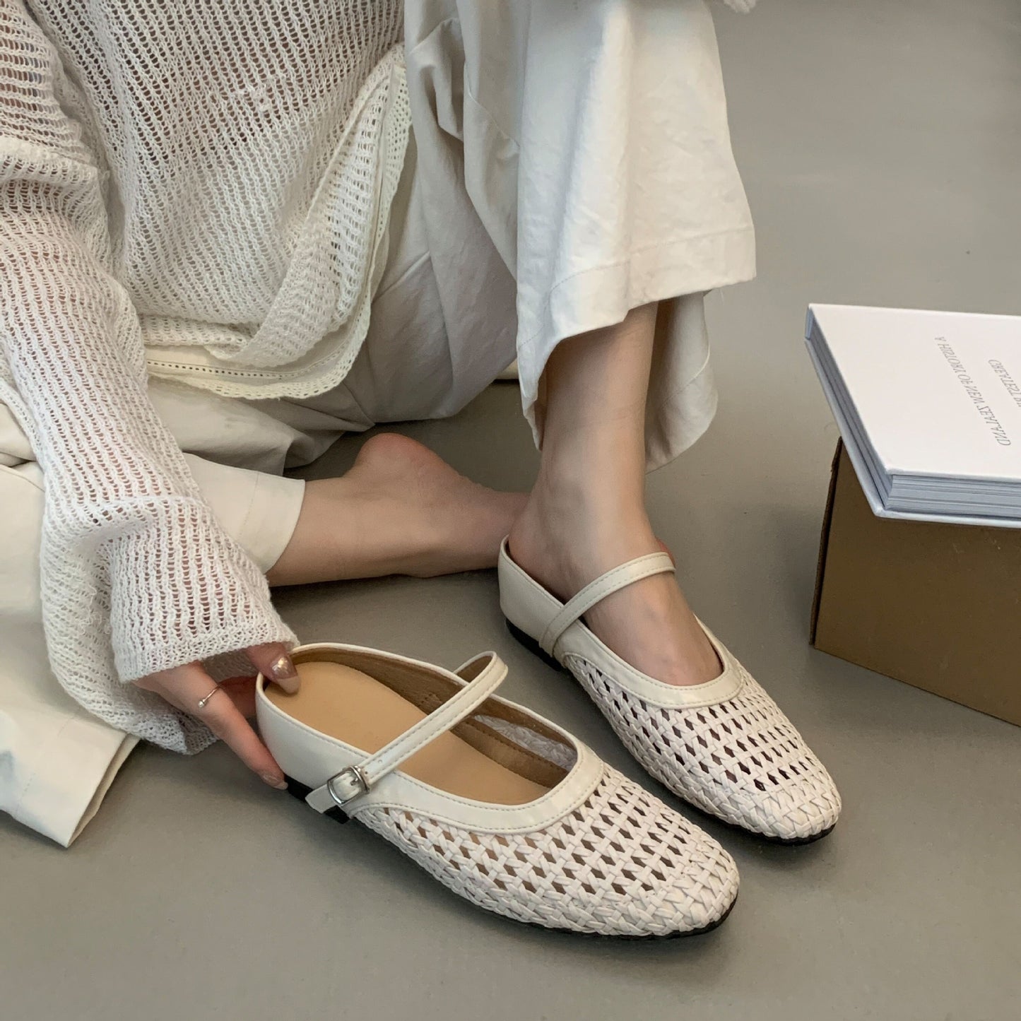 Woven Square-Toe Mary Jane Mules | Breathable Low-Heel Summer Flats
