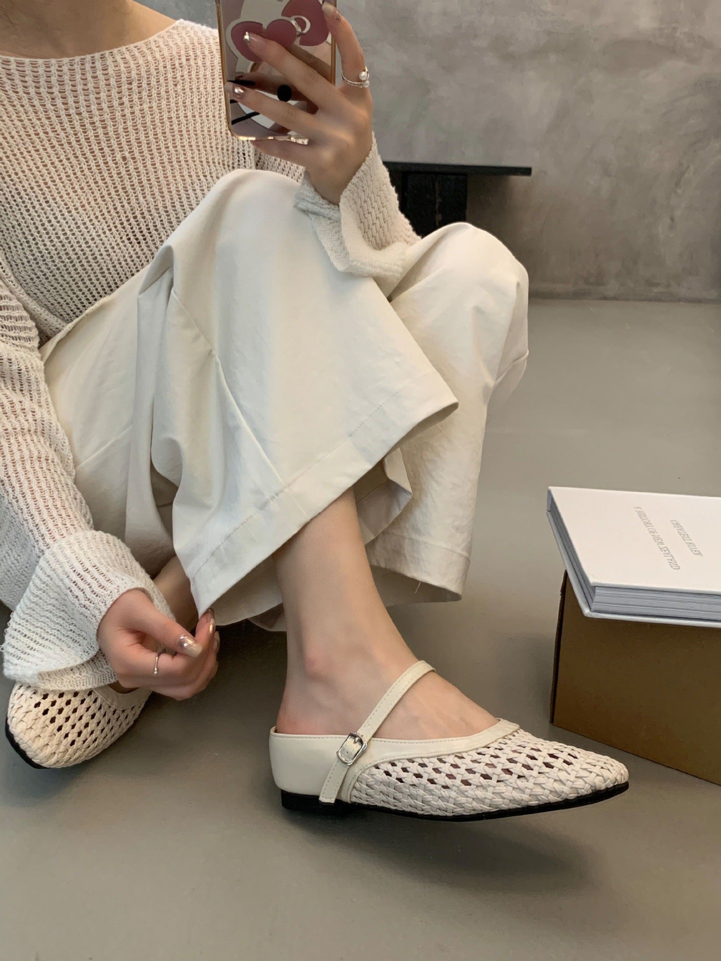 Woven Square-Toe Mary Jane Mules | Breathable Low-Heel Summer Flats