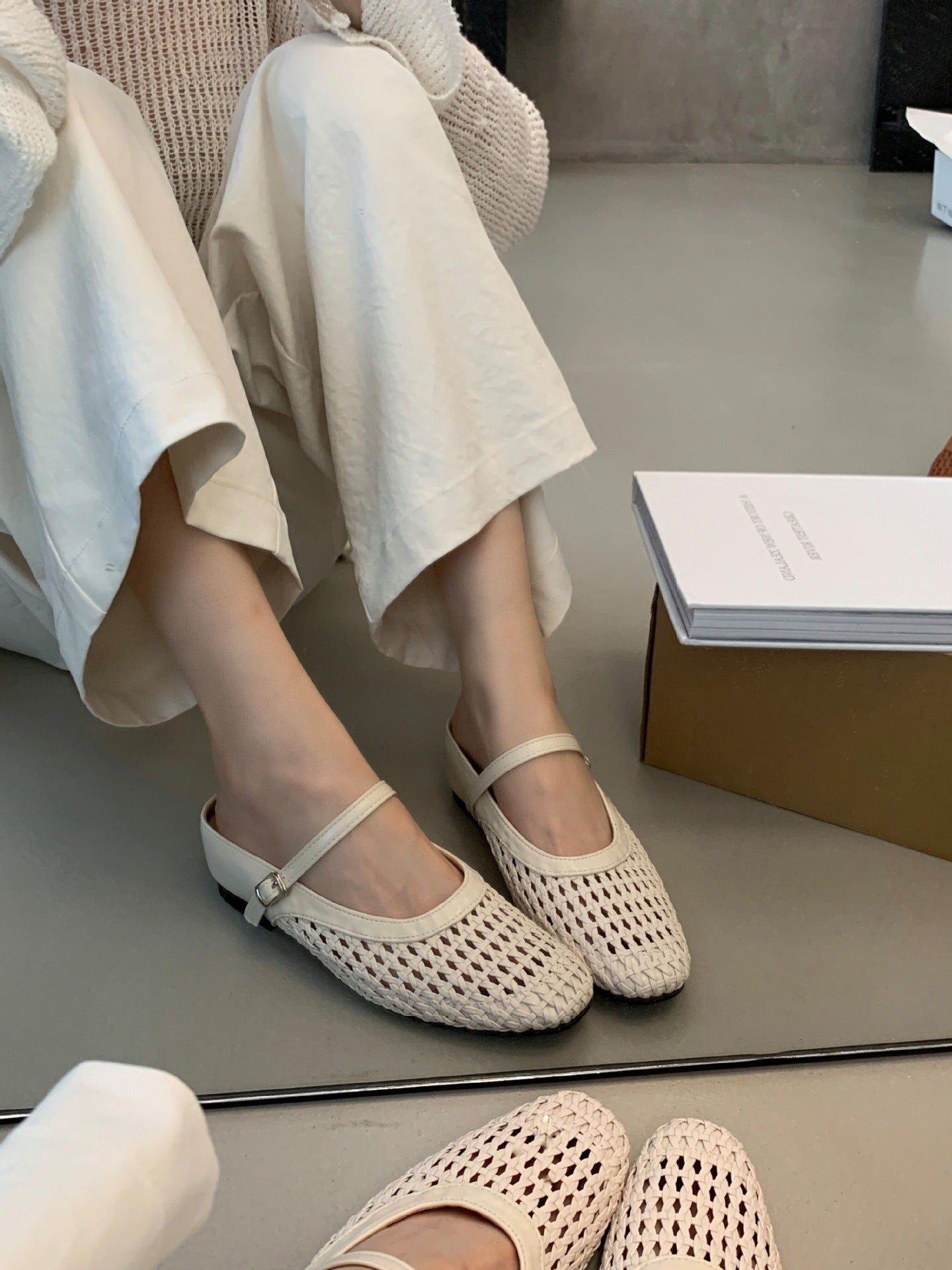 Woven Square-Toe Mary Jane Mules | Breathable Low-Heel Summer Flats