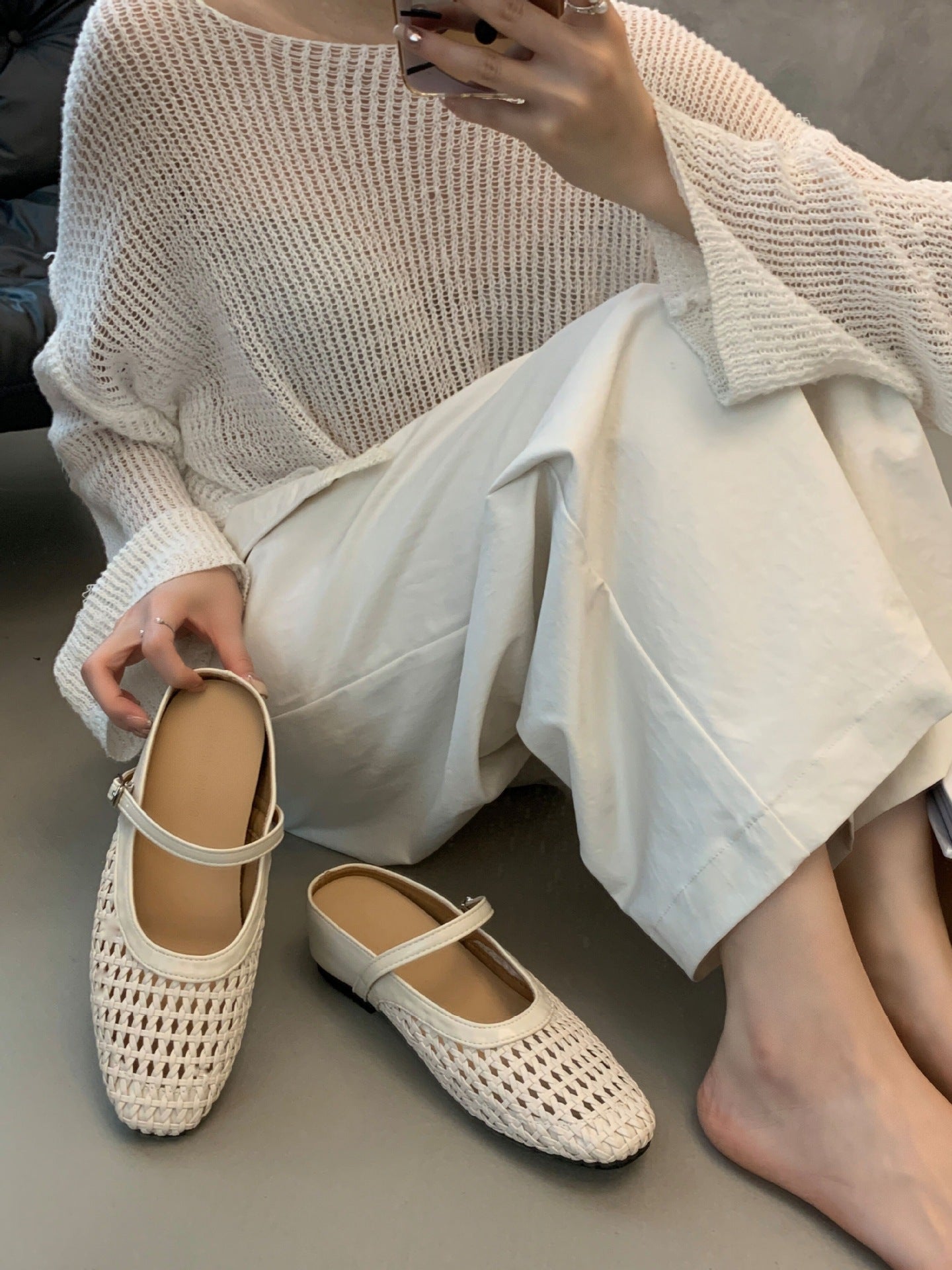 Woven Square-Toe Mary Jane Mules | Breathable Low-Heel Summer Flats