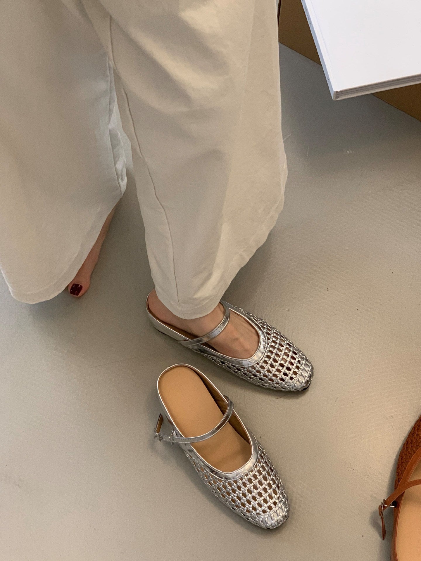 Woven Square-Toe Mary Jane Mules | Breathable Low-Heel Summer Flats