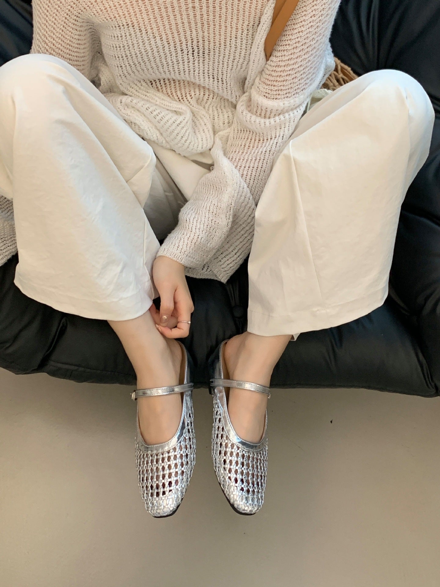 Woven Square-Toe Mary Jane Mules | Breathable Low-Heel Summer Flats