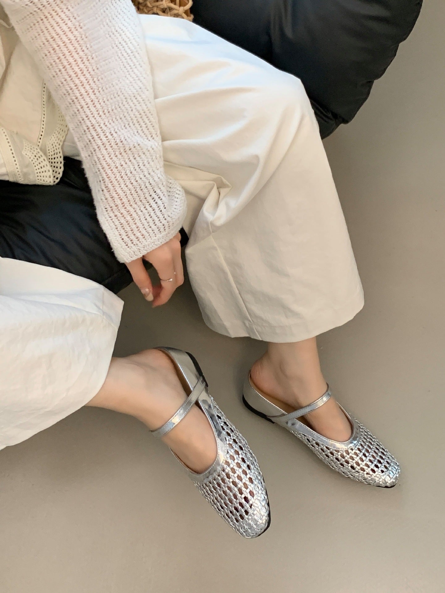 Woven Square-Toe Mary Jane Mules | Breathable Low-Heel Summer Flats