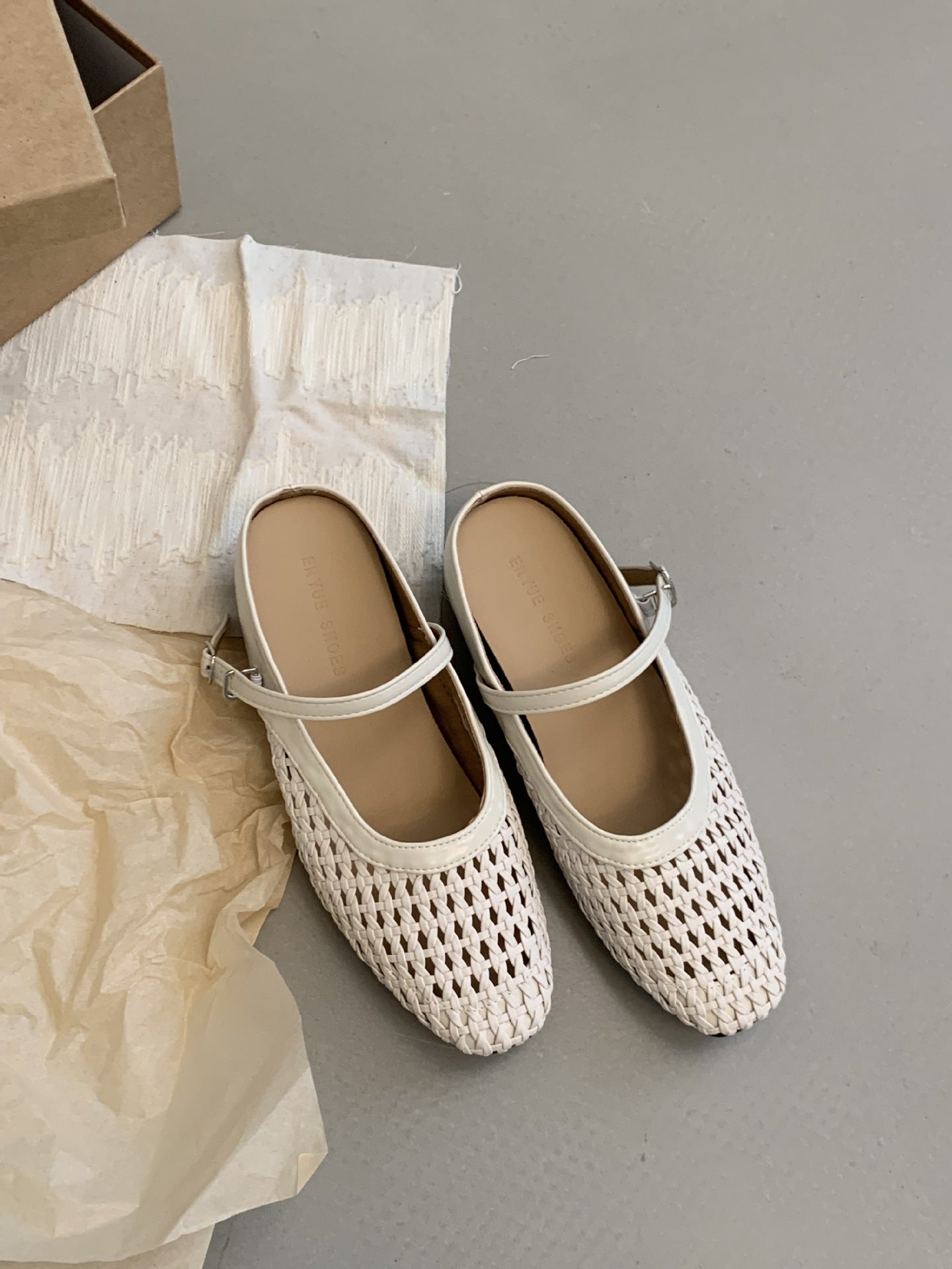 Woven Square-Toe Mary Jane Mules | Breathable Low-Heel Summer Flats
