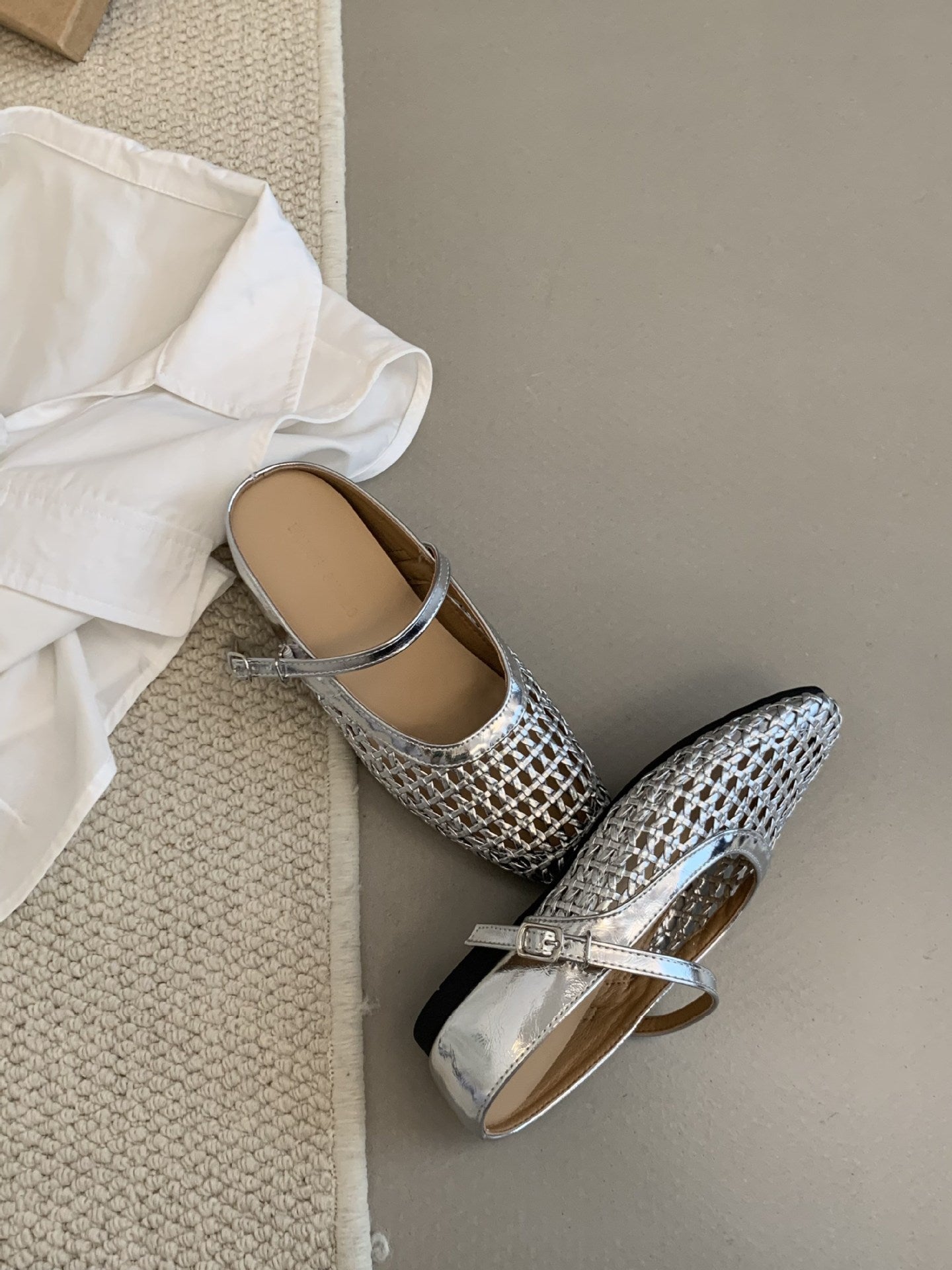 Woven Square-Toe Mary Jane Mules | Breathable Low-Heel Summer Flats