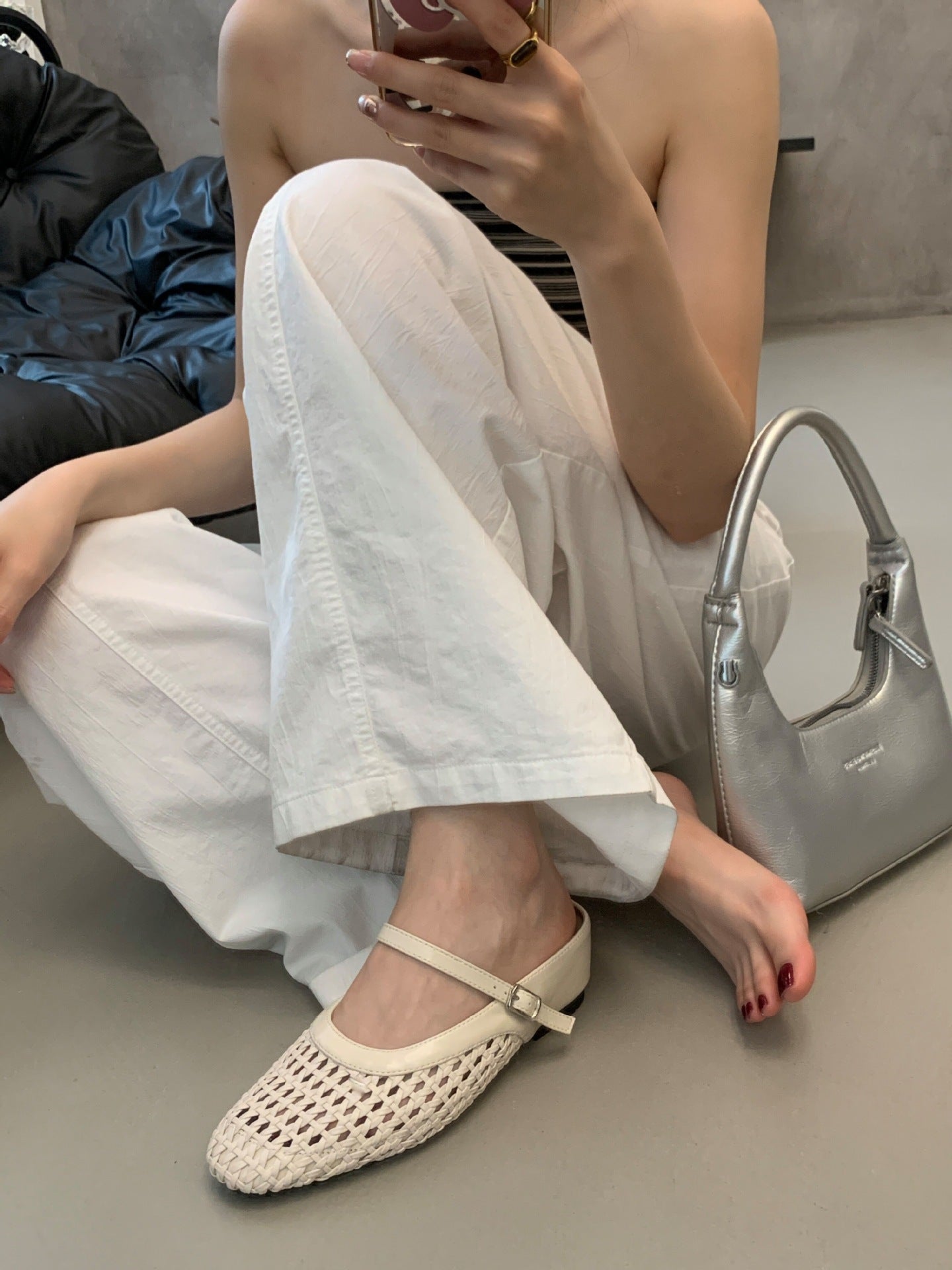 Woven Square-Toe Mary Jane Mules | Breathable Low-Heel Summer Flats