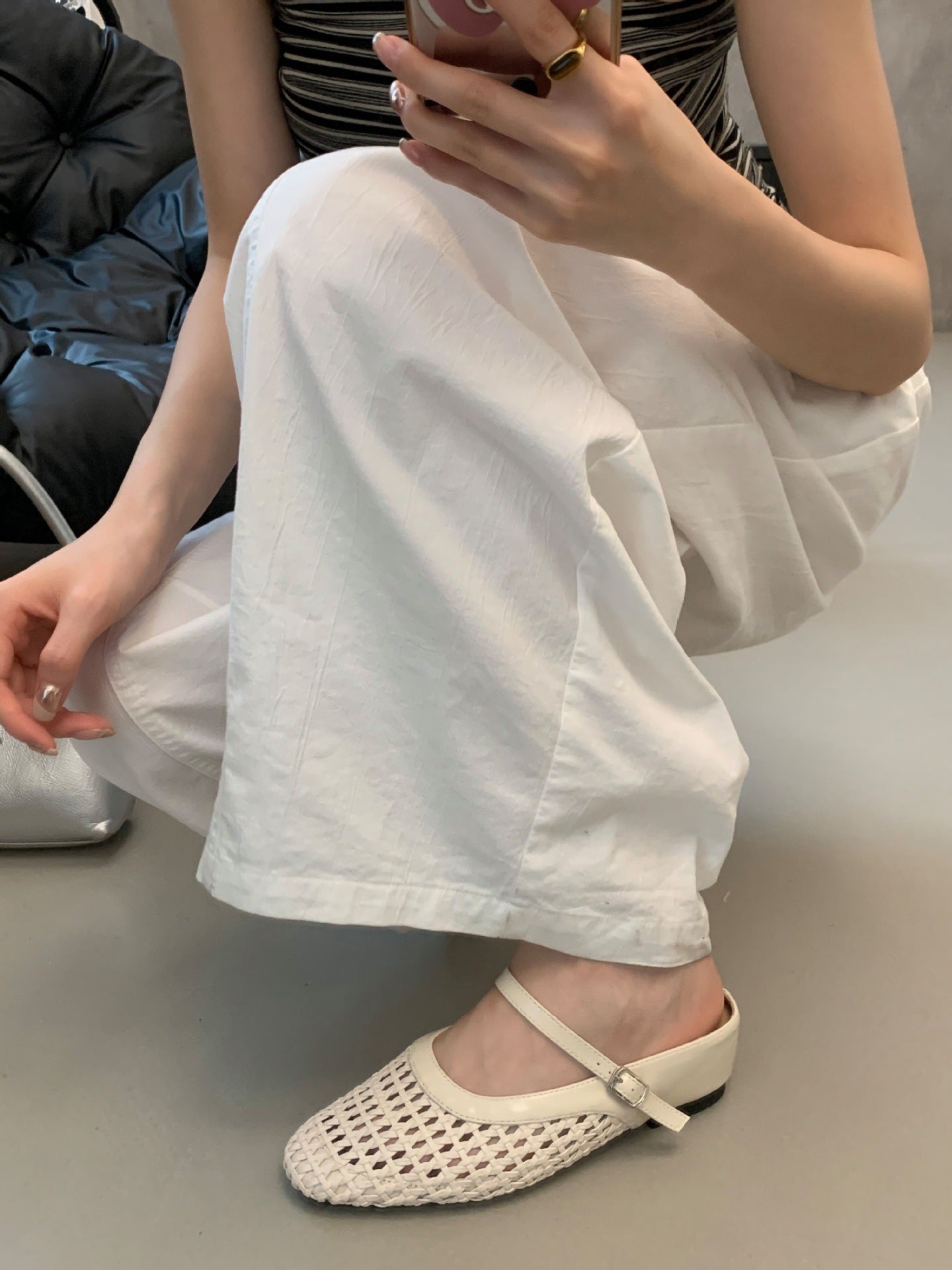 Woven Square-Toe Mary Jane Mules | Breathable Low-Heel Summer Flats