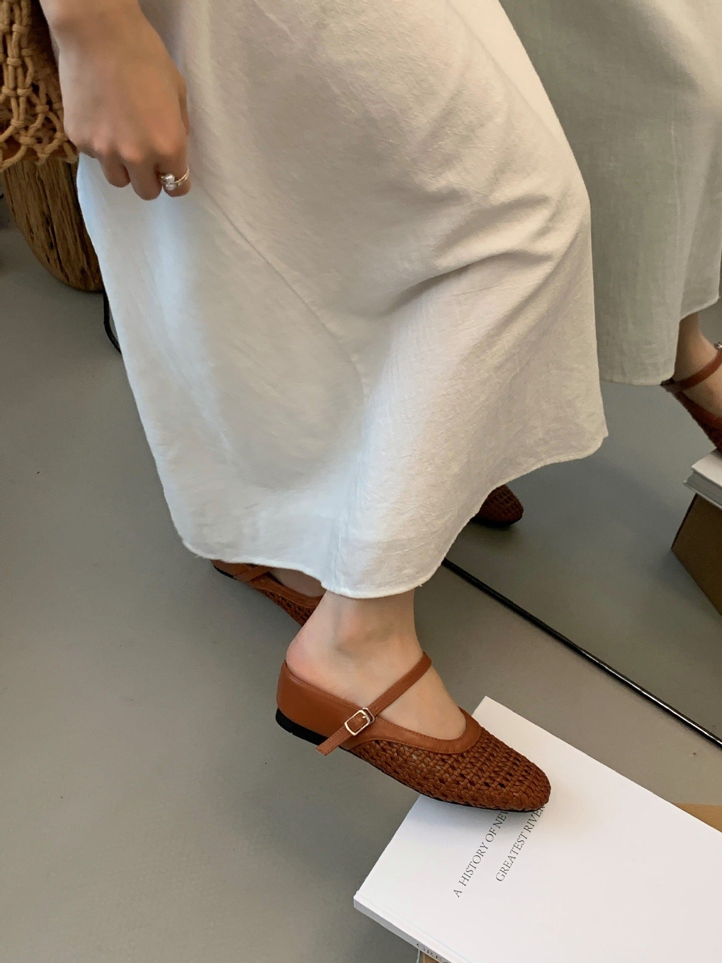 Woven Square-Toe Mary Jane Mules | Breathable Low-Heel Summer Flats