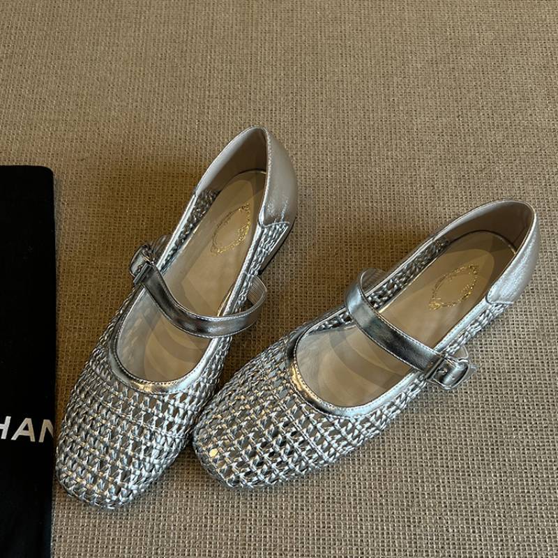Woven Square-Toe Mary Jane Flats | Breathable Retro Summer Shoes