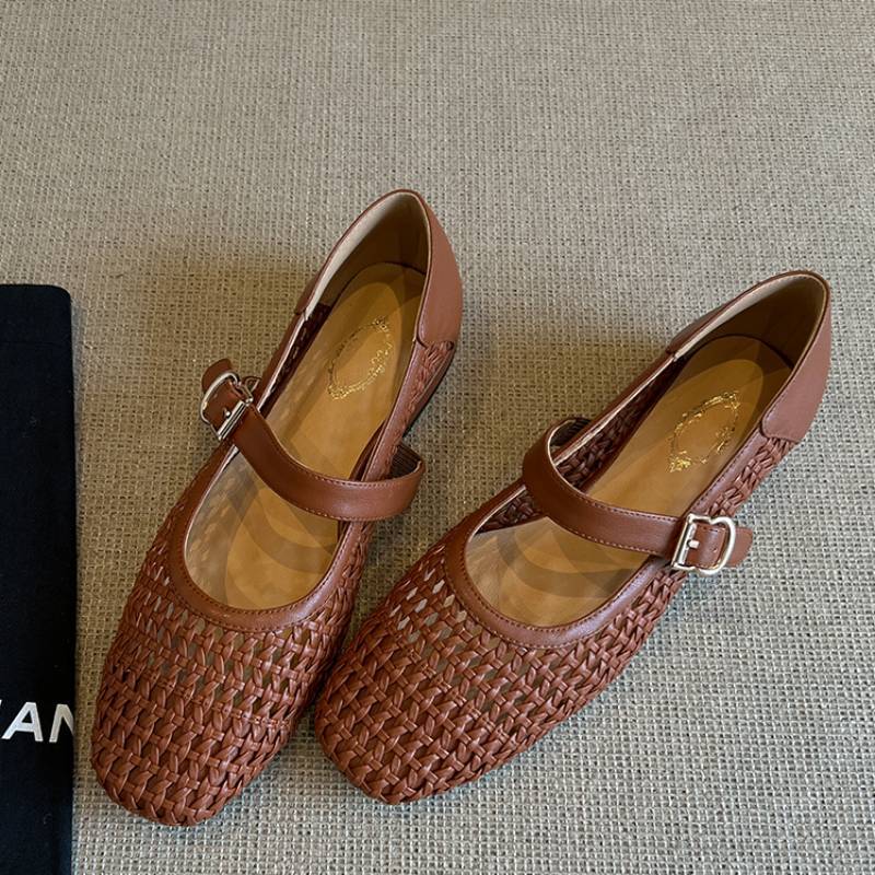 Woven Square-Toe Mary Jane Flats | Breathable Retro Summer Shoes
