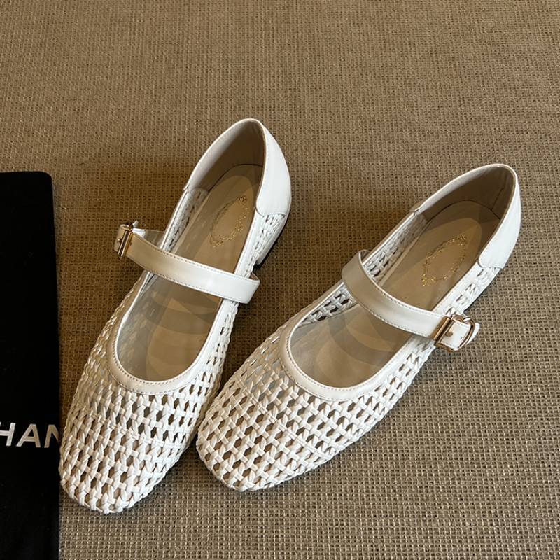 Woven Square-Toe Mary Jane Flats | Breathable Retro Summer Shoes