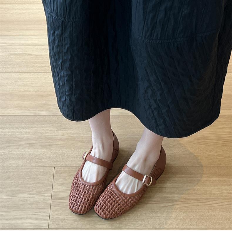 Woven Square-Toe Mary Jane Flats | Breathable Retro Summer Shoes
