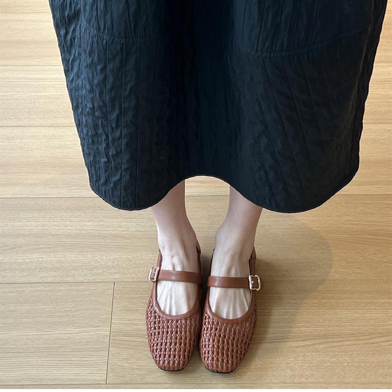 Woven Square-Toe Mary Jane Flats | Breathable Retro Summer Shoes