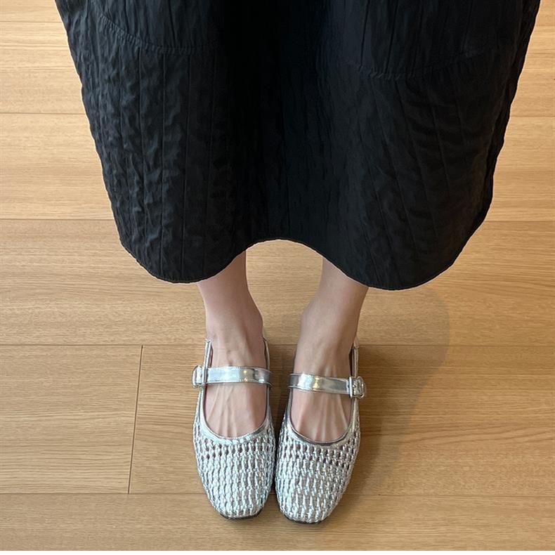 Woven Square-Toe Mary Jane Flats | Breathable Retro Summer Shoes