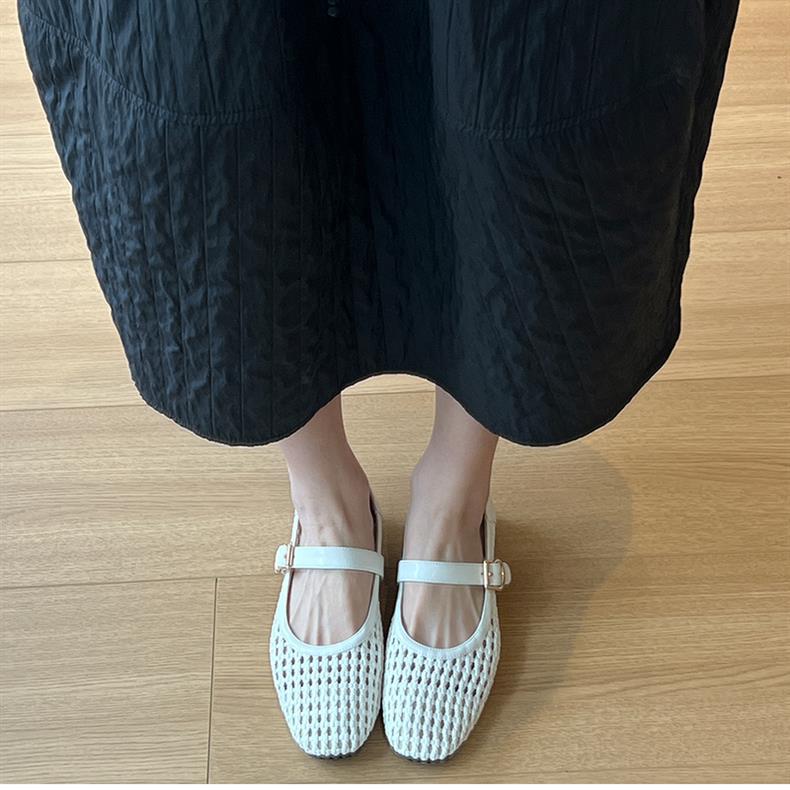 Woven Square-Toe Mary Jane Flats | Breathable Retro Summer Shoes