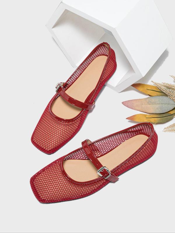 Mesh Square-Toe Mary Jane Flats | Breathable Summer Ballet Flats