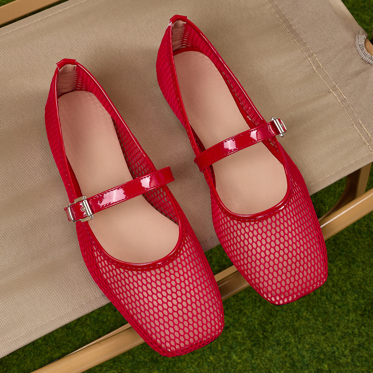Mesh Square-Toe Mary Jane Flats | Breathable Summer Ballet Flats