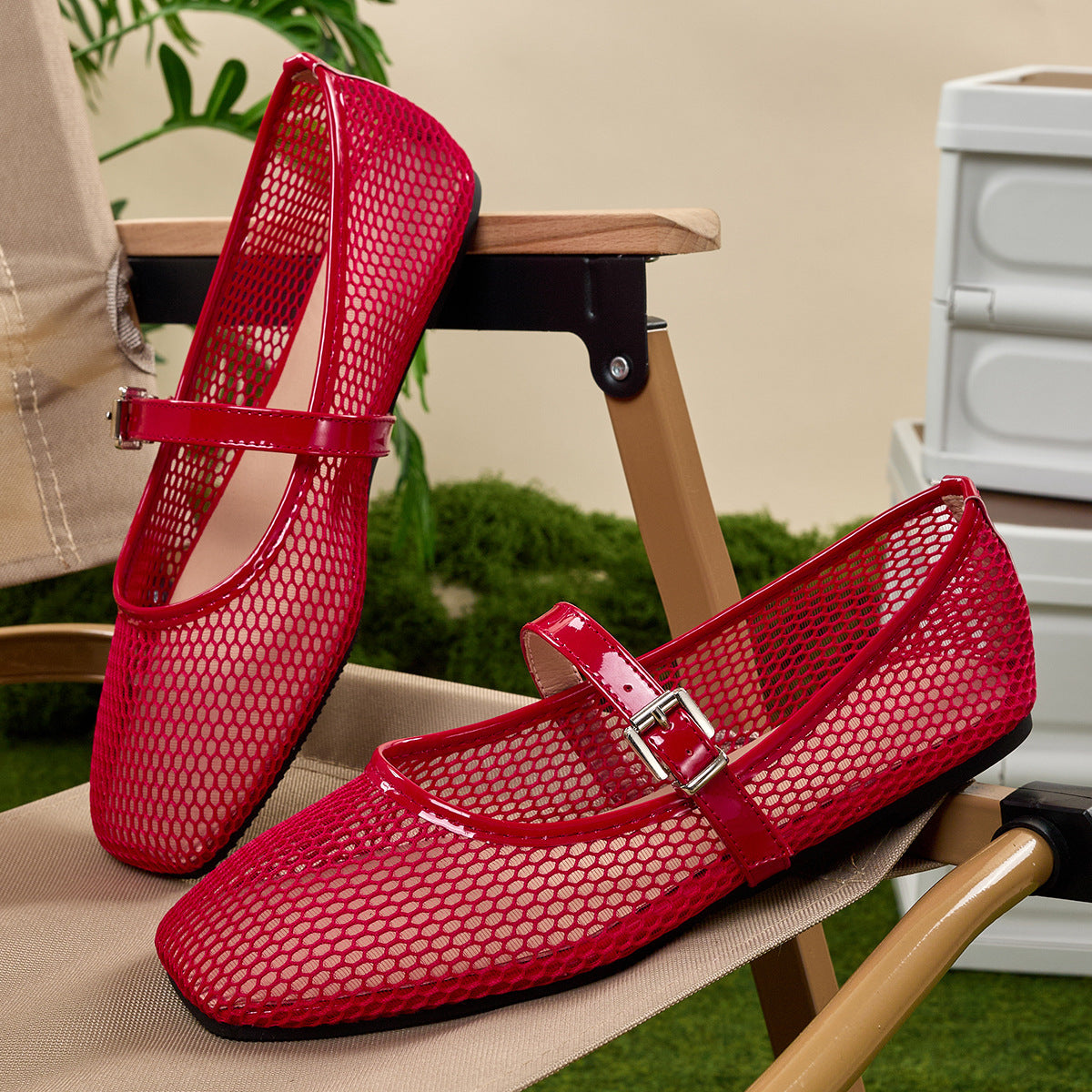 Mesh Square-Toe Mary Jane Flats | Breathable Summer Ballet Flats