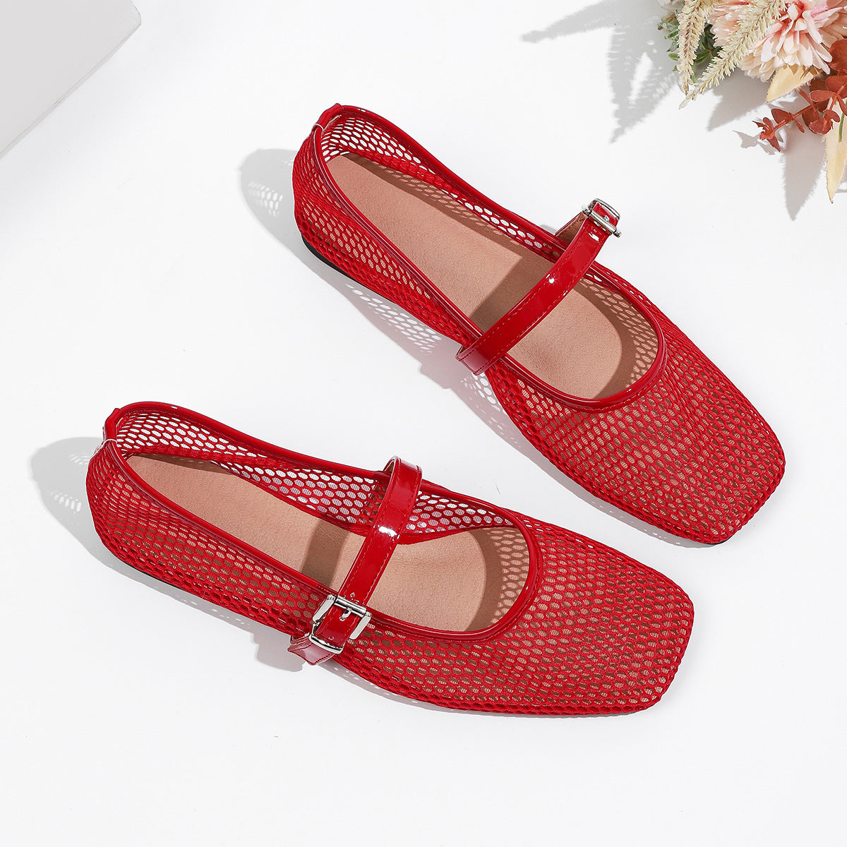 Mesh Square-Toe Mary Jane Flats | Breathable Summer Ballet Flats