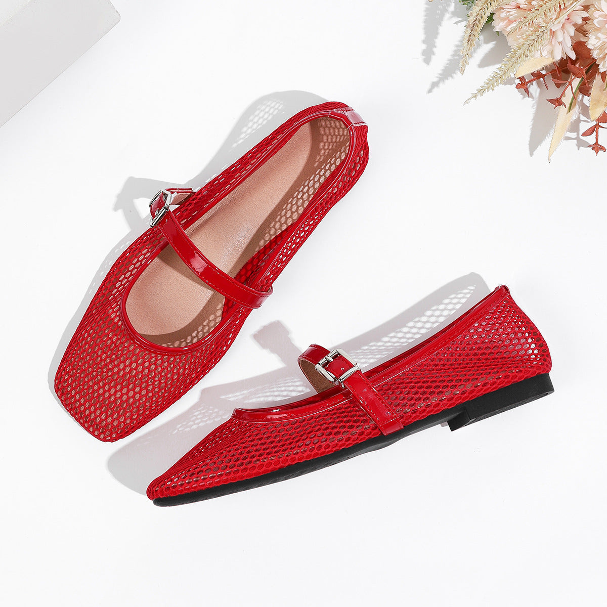 Mesh Square-Toe Mary Jane Flats | Breathable Summer Ballet Flats