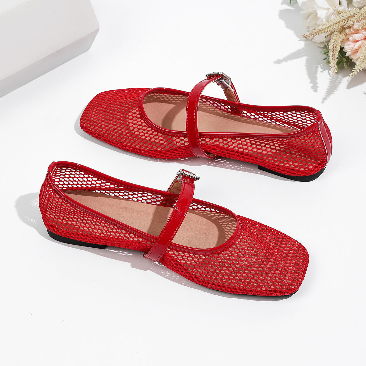 Mesh Square-Toe Mary Jane Flats | Breathable Summer Ballet Flats