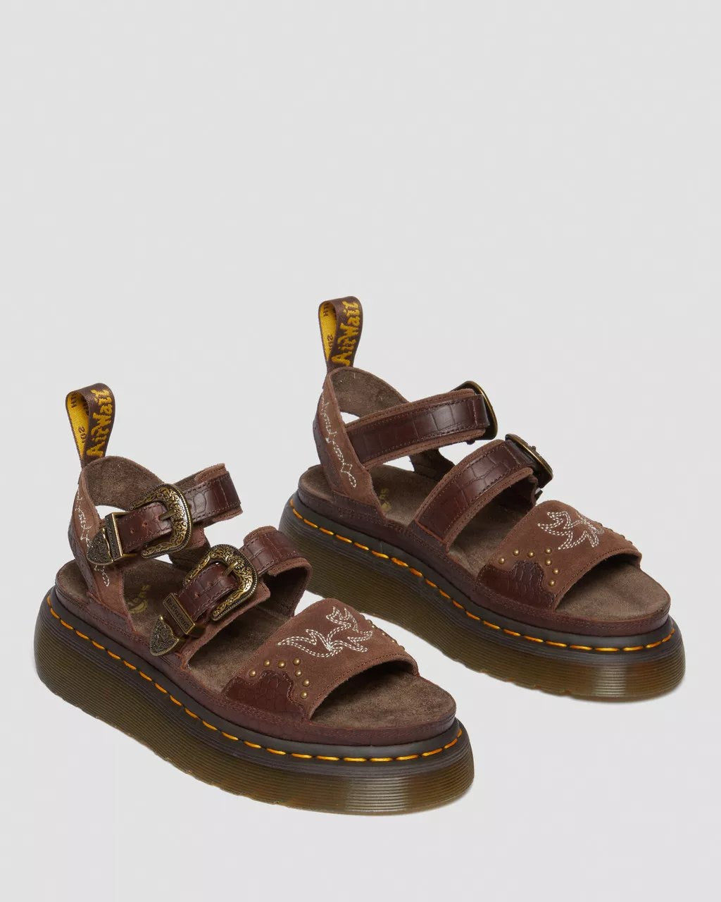 Western Stitch Platform Sandals | Brown Suede Leather Chunky Sandals
