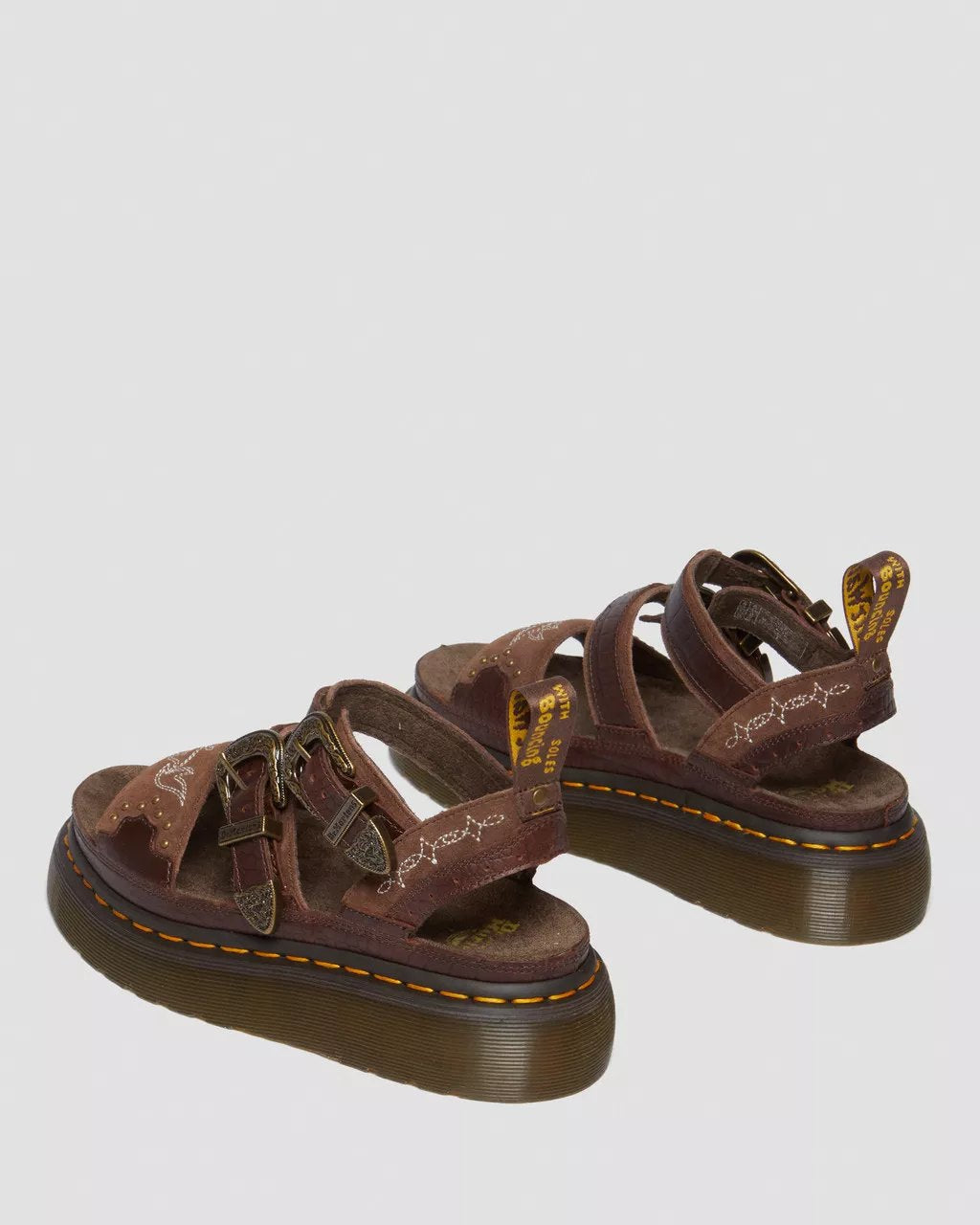 Western Stitch Platform Sandals | Brown Suede Leather Chunky Sandals