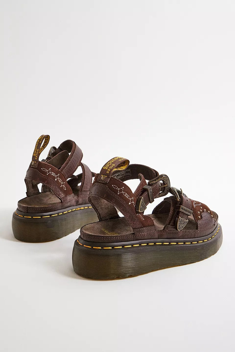 Western Stitch Platform Sandals | Brown Suede Leather Chunky Sandals