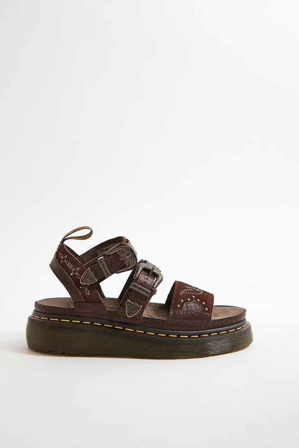 Western Stitch Platform Sandals | Brown Suede Leather Chunky Sandals