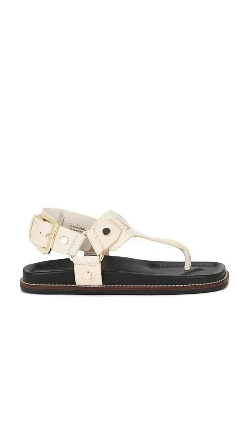 Square-Toe Leather Sandals | Thong & Buckle Strap Footwear