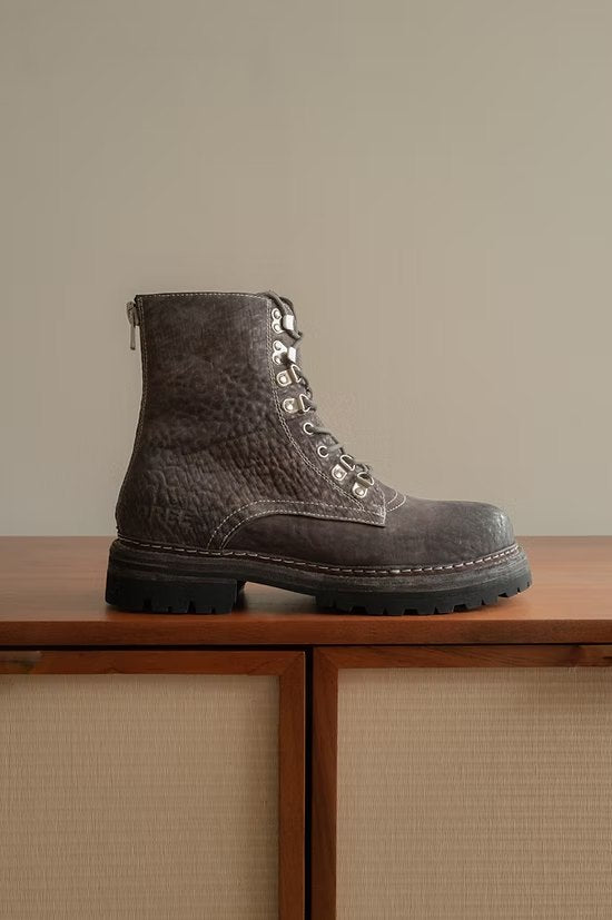 Men's Distressed Bison Leather Lace-Up Work Boots