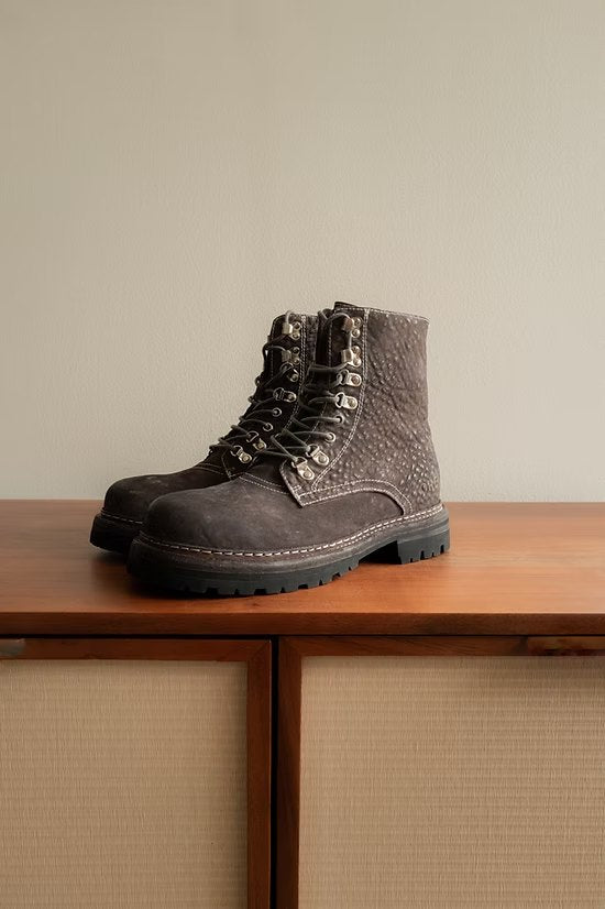 Men's Distressed Bison Leather Lace-Up Work Boots