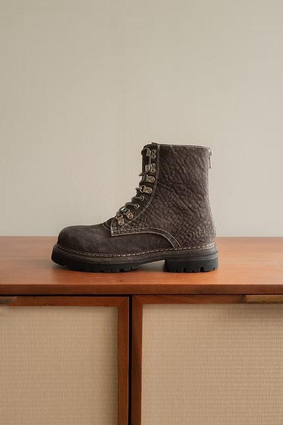 Men's Distressed Bison Leather Lace-Up Work Boots