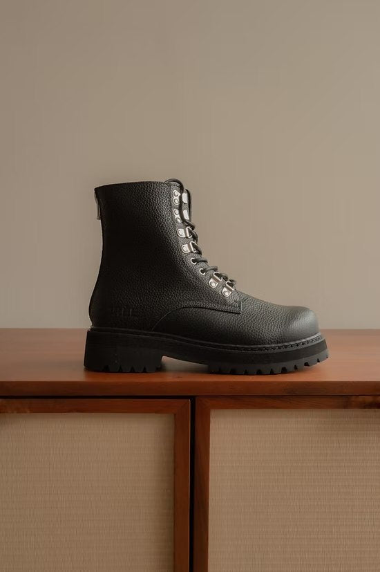 Men's Pebbled Leather Lace-Up Combat Boots