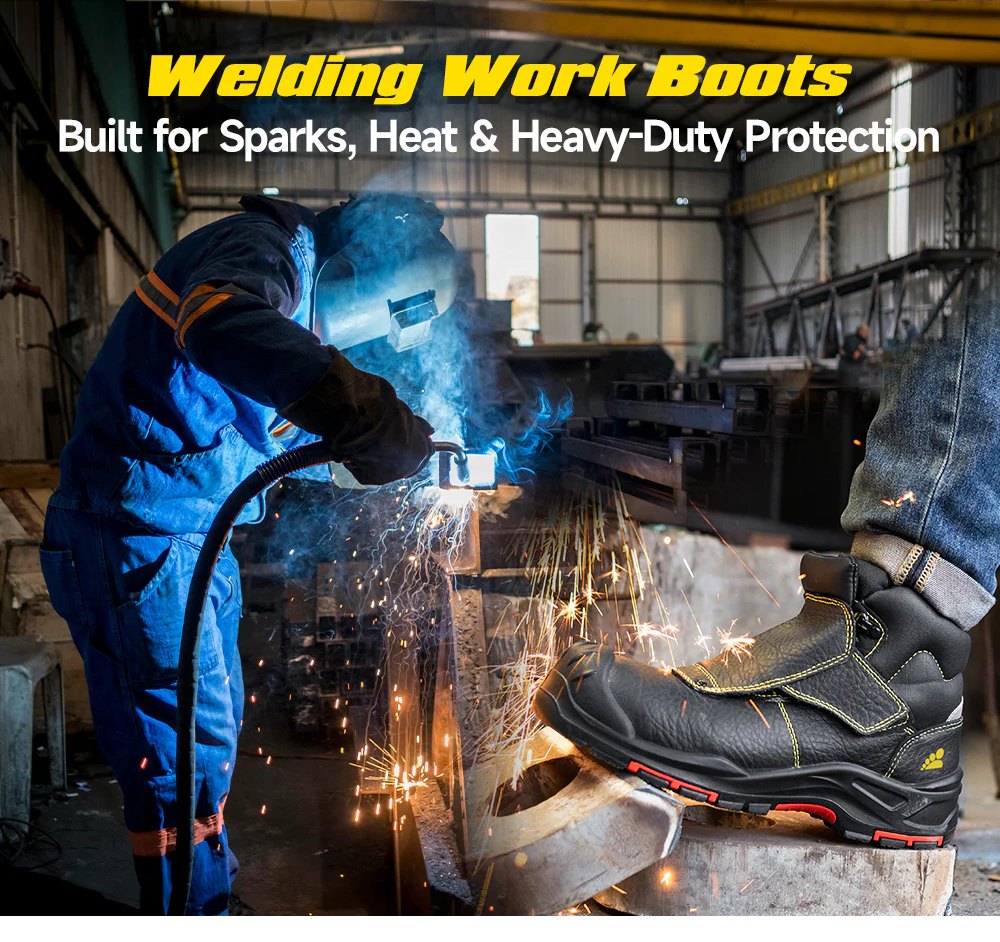Welding Work Boots – Spark-Resistant Leather Cover, Composite Toe & Kevlar