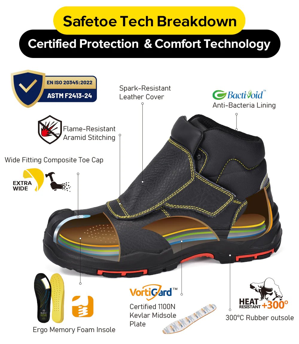 Welding Work Boots – Spark-Resistant Leather Cover, Composite Toe & Kevlar