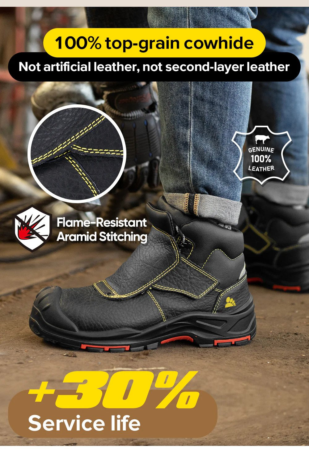 Welding Work Boots – Spark-Resistant Leather Cover, Composite Toe & Kevlar